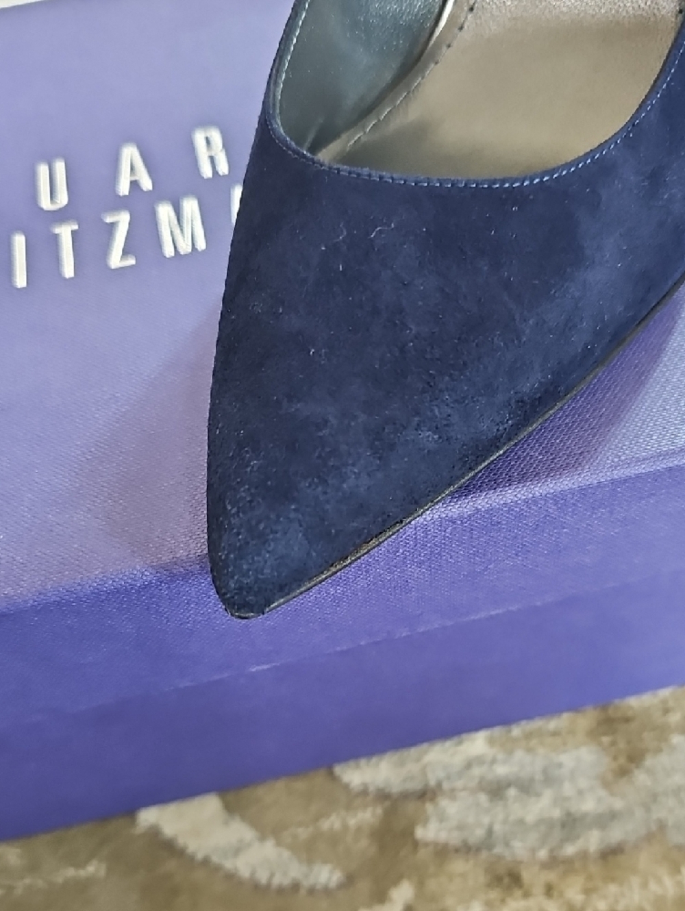 Stuart Weitzman Navy Suede Pointed-Toe Stiletto Pumps - Picture 4 of 8